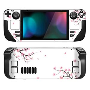 playvital full set protective skin decal for steam deck, custom stickers vinyl cover for steam deck handheld gaming pc - falling cherry blossom