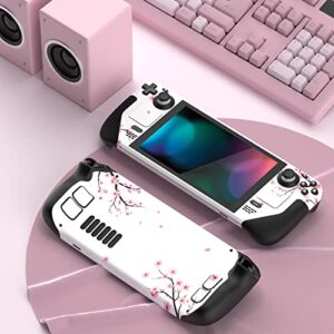 PlayVital Full Set Protective Skin Decal for Steam Deck, Custom Stickers Vinyl Cover for Steam Deck Handheld Gaming PC - Falling Cherry Blossom