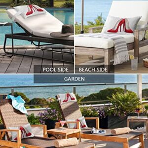 Outdoor Pillow for Chaise Lounge Chair, Red High Heels on Rustic Wooden Grain Waterproof Headrest Pillow Lumbar Pillows with Adjustable Elastic Strap for Beach, Poolside, Patio, Office (2 Pack)