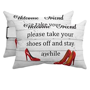 Outdoor Pillow for Chaise Lounge Chair, Red High Heels White Wood Grain Waterproof Headrest Pillow Lumbar Pillows with Insert & Adjustable Elastic Strap for Beach, Poolside, Patio, Office (2 Pack)