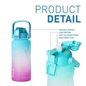 TANANA 64oz Half Gallon Water Bottle With Sleeve, No Chemical Smell, No Leaking, Tritan/BPA Free 1/2 gallon water jug with Time Marker/Straw/Handle for Women/Men to Use in the Gym