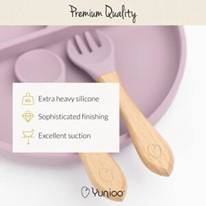 Yunioo Silicone Baby Feeding Set | 9 Piece Baby Led Weaning Set | Microwave, Oven & Dishwasher Safe Silicone | Suction Bowl & Plate | Bib, Training Cup, Plate Lid, & Toddler Utensils | Dusty Mauve