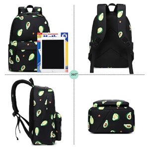 Fuyicat Avocado School Backpack Set for Girls, 3-in-1 Kids Teens Elementary Middle School Bags Bookbag with Lunch Bag Pencil Case