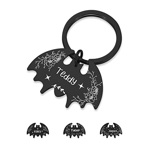 Navcooter Personalized Dog Tags, Halloween Customized Cat Tags, Custom Engraved on Both-Side Stainless Steel Pet ID Tag, Personalized Fun Shapes for Outdoor Collar Accessories(Bat-Design Black)