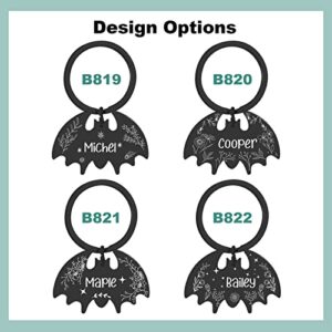 Navcooter Personalized Dog Tags, Halloween Customized Cat Tags, Custom Engraved on Both-Side Stainless Steel Pet ID Tag, Personalized Fun Shapes for Outdoor Collar Accessories(Bat-Design Black)
