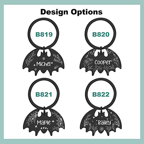 Navcooter Personalized Dog Tags, Halloween Customized Cat Tags, Custom Engraved on Both-Side Stainless Steel Pet ID Tag, Personalized Fun Shapes for Outdoor Collar Accessories(Bat-Design Black)