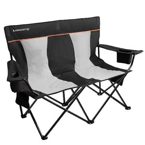 bayieiui double camping chair portable 2 person folding camp chair with storage cup holders supports 440 lbs for adults outdoor black & grey