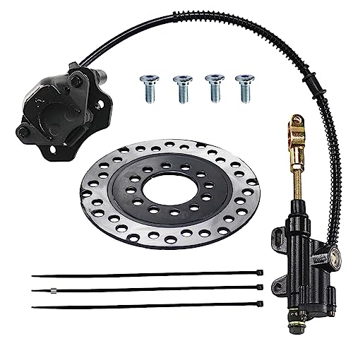 PRO BAT Rear Brake Master Cylinder Caliper Assembly+Brake Disk Rotor for 50cc 70cc 90cc 110cc 125cc Chinese Quad Taotao Boulder B1 Coolster 3050HD ATV Kids Four Wheeler, Black