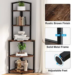 LITTLE TREE Corner Shelf 60 Inch Small Bookcase Bookshelf with 5 Open Shelves, Rustic Brown