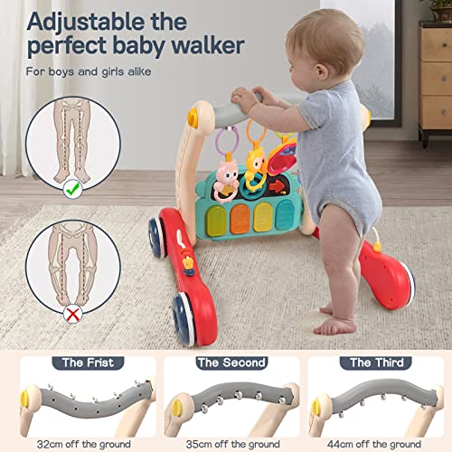 2 in 1 Baby Walker & Gym Play Mat,Sit-to-Stand Learning Walker, Baby Activity Mat with Play Piano, Early Educational Child Activity Center Tummy Time Mat for Infant Newborn Toddlers Boys Girls