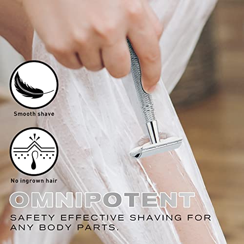 Reusable Double Edge Safety Razor for Women, Single Blade Razors for Men, with 10 Platinum Coated Stainless Steel Razor Blades, Metal DE Razor for a Close Smooth Shave, Sustainable Living Choice