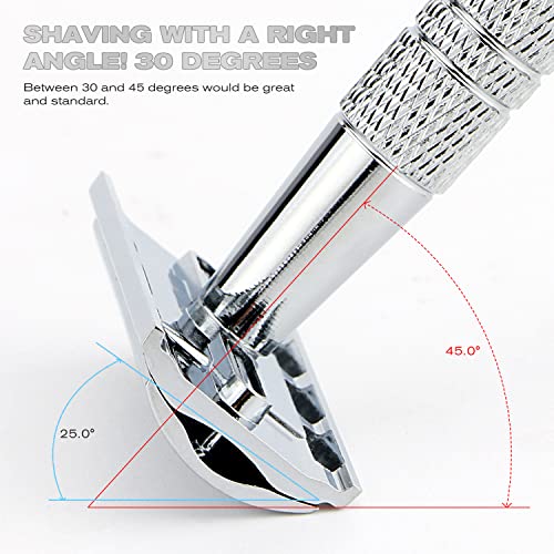 Reusable Double Edge Safety Razor for Women, Single Blade Razors for Men, with 10 Platinum Coated Stainless Steel Razor Blades, Metal DE Razor for a Close Smooth Shave, Sustainable Living Choice