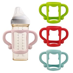 bottle holder for baby self feeding,4 pack bottle handles for dr brown narrow baby bottles,soft silicone bottle holder with easy grip handles to hold