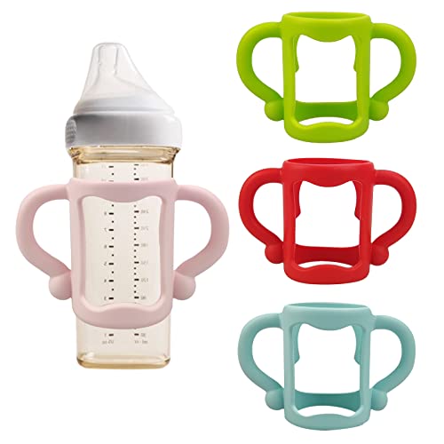 Bottle Holder for Baby Self Feeding,4 Pack Bottle Handles for Dr Brown Narrow Baby Bottles,Soft Silicone Bottle Holder with Easy Grip Handles to Hold