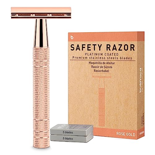 Rose Gold Double Edge Safety Razor for Women,with 10 Platinum Coated Double Edge Safety Razor Blades, Reusable Metal Razors for Men, Travel Essentials Single Blade Razor