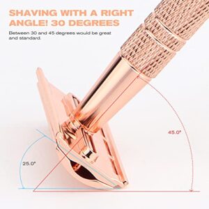 Rose Gold Double Edge Safety Razor for Women,with 10 Platinum Coated Double Edge Safety Razor Blades, Reusable Metal Razors for Men, Travel Essentials Single Blade Razor