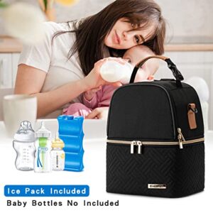 BABEYER Breastmilk Cooler Bag with Ice Pack Fits 6 Baby Bottles up to 9 Ounce, Breast Milk Pump Cooler Bag with Shoulder Strap for Nursing Mom Daycare, Work, Travel- Black