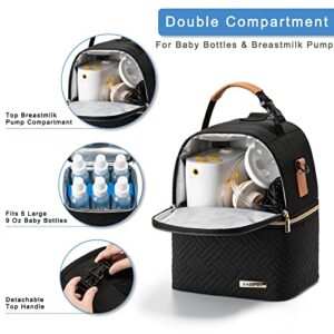 BABEYER Breastmilk Cooler Bag with Ice Pack Fits 6 Baby Bottles up to 9 Ounce, Breast Milk Pump Cooler Bag with Shoulder Strap for Nursing Mom Daycare, Work, Travel- Black