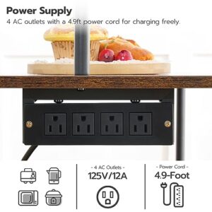 HOOBRO Bakers Rack with Power Outlets, Coffee Bar, Microwave Stand with S-Hooks, Kitchen Storage Rack for Kitchen, Entrance, Living Room, Dining Room, Office, Rustic Brown and Black BF80UHB01