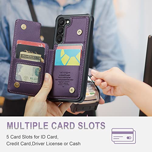 Vinich Samsung Galaxy S23 Plus Case with Card Holder, Samsung S23 Plus Wallet Case for Women Men with RFID Blocking, Durable Leather Kickstand Shockproof Case for Galaxy S23 Plus 5G, Purple