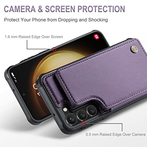 Vinich Samsung Galaxy S23 Plus Case with Card Holder, Samsung S23 Plus Wallet Case for Women Men with RFID Blocking, Durable Leather Kickstand Shockproof Case for Galaxy S23 Plus 5G, Purple