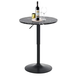 rongbuk round bar table, adjustable table,mdf top with black metal pole support and base, bistro pub table,suitable for home, kitchen island, bar counter, black