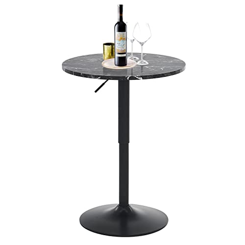 Rongbuk Round Bar Table, Adjustable Table,MDF Top with Black Metal Pole Support and Base, Bistro Pub Table,Suitable for Home, Kitchen Island, Bar Counter, Black