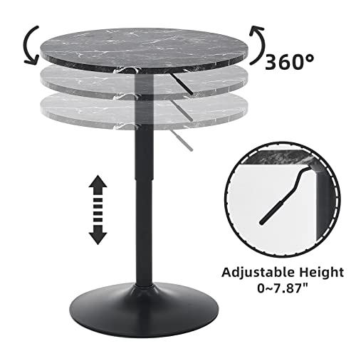 Rongbuk Round Bar Table, Adjustable Table,MDF Top with Black Metal Pole Support and Base, Bistro Pub Table,Suitable for Home, Kitchen Island, Bar Counter, Black