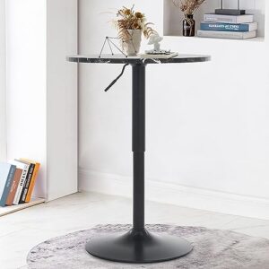 Rongbuk Round Bar Table, Adjustable Table,MDF Top with Black Metal Pole Support and Base, Bistro Pub Table,Suitable for Home, Kitchen Island, Bar Counter, Black