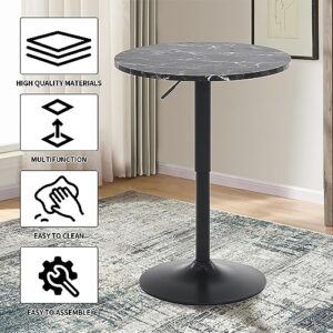 Rongbuk Round Bar Table, Adjustable Table,MDF Top with Black Metal Pole Support and Base, Bistro Pub Table,Suitable for Home, Kitchen Island, Bar Counter, Black