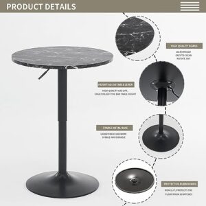 Rongbuk Round Bar Table, Adjustable Table,MDF Top with Black Metal Pole Support and Base, Bistro Pub Table,Suitable for Home, Kitchen Island, Bar Counter, Black