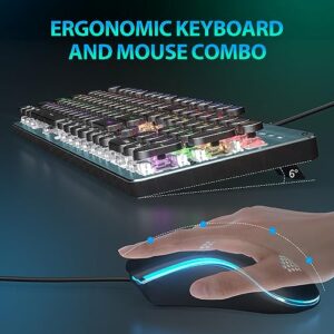 Typewriter Mechanical Gaming Keyboard Mouse Combo, Metal Panel Retro Keyboard with Round Keycap Blue Switch, RGB Backlit 104 Keys Anti-Ghost Wired Keyboard and Mouse with 3 DPI for PC Laptop Mac Gamer