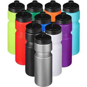 sunnyray 10 pcs squeeze sports water bottle 23 oz reusable sports water bottle blank plastic water bottles with pull top cap for kids adults sports fitness bike, dishwasher safe (various colors)