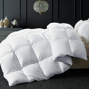 elnido queen feather down comforter queen size - white down duvet insert - luxurious fluffy hotel style bedding comforter - 100% cotton cover all season medium warmth - queen size (90x90 inch)