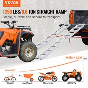 VEVOR Aluminum Ramps, 1250 lbs, Straight Ramp with Treads and Load Straps, Portable Loading Ramp for Motorcycles, ATVs, Trucks, Lawn Mowers, Dirt Bikes, Garden Tractors, 78" L x 12" W, 2Pcs