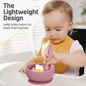 Amyhill Silicone Suction Bowl and Spoon Set BPA Free Baby Bowl Unbreakable Baby Feeding Utensils for Infants Toddlers Self Eating Weaning Food Supplies First Stage Feeding Set (Cute Color, 4 Set)