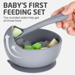 Amyhill Silicone Suction Bowl and Spoon Set BPA Free Baby Bowl Unbreakable Baby Feeding Utensils for Infants Toddlers Self Eating Weaning Food Supplies First Stage Feeding Set (Cute Color, 4 Set)