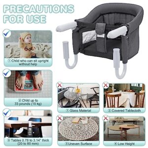 Hook On High Chair, Portable Clip on Table High Chairs for Babies and Toddlers, Removable and Washable Baby Feeding Seat, High Load Design, Attach to Table for Home and Travel- Grey