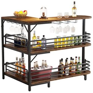 little tree 3 tier l-shaped home bar unit, rustic brown