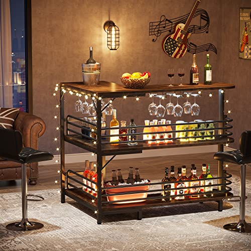 LITTLE TREE 3 Tier L-Shaped Home Bar Unit, Rustic Brown