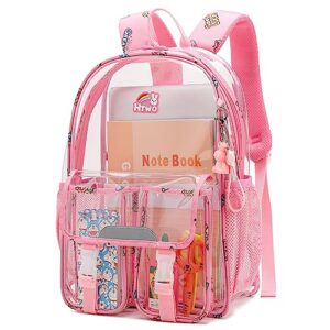 htwo clear backpack for girls stadium approved, pvc backpacks suitable for elementary school, passed cpsc and with pendant. (pink)
