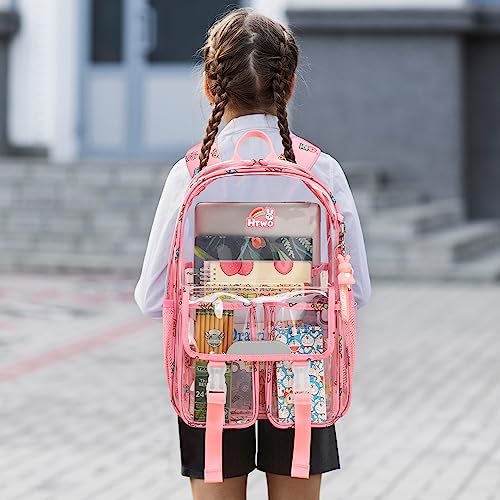 HTWO Clear Backpack for Girls Stadium Approved, PVC Backpacks Suitable for Elementary School, passed CPSC and With Pendant. (Pink)