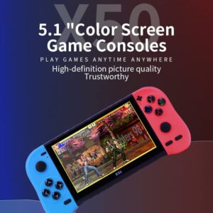 Old Arcade Retro Classic Handheld Game Console 5 Inch Led Screen Double TF Card 8 GB Internal 64 GB External Over 10000 Preloaded Games (Red and Blue)