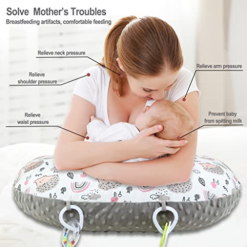 Blublu Park Baby Nursing Pillows for Breastfeeding, Multifunctional Ultra Soft Minky Nursing Pillow for Baby Boys and Girls, Baby Feeding Support Pillow for Newborn, Grey