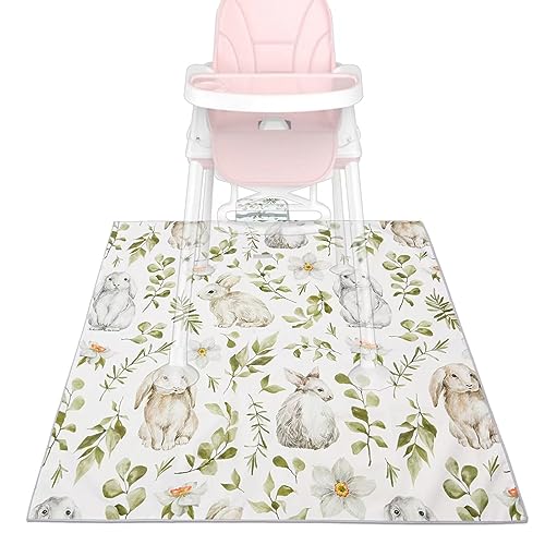 51“Baby Splat Mat for Under high Chair, N0N-Slip Splash Mat,Baby Washable Spill mat,Waterproof Washable Cloth for Arts/Crafts,Playtime Mats for Kids,Floors or Tables.Reusable Fabric (51”×51”)/Rabbit