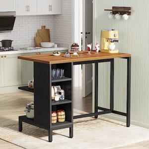 tribesigns kitchen island with storage shelves, 43 inch kitchen prep table with 5 open shelves and large worktop, industrial butcher block island coffee bar table, dark walnut (stools not included)
