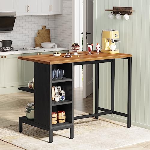 Tribesigns Kitchen Island with Storage Shelves, 43 Inch Kitchen Prep Table with 5 Open Shelves and Large Worktop, Industrial Butcher Block Island Coffee Bar Table, Dark Walnut (Stools Not Included)