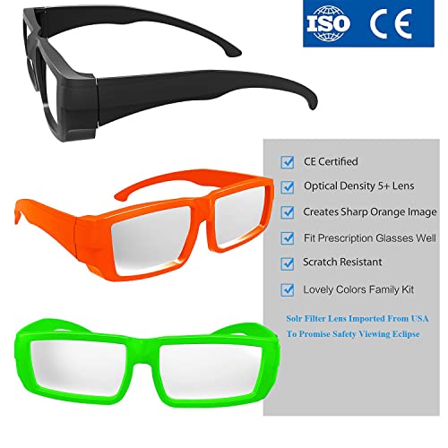 SEIC Plastic Frame Solar Eclipse Glasses in Sturdy Style, CE & ISO Certified, with 3pcs Paper Glasses as Bonus (3 Pack Adult)