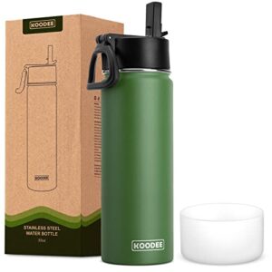 koodee water bottle for school 22 oz stainless steel vacuum insulated sports water bottle for boys, reusable metal water bottle with leak proof straw lid (grass green)