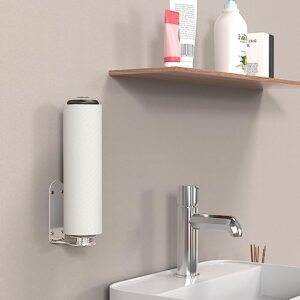 Paroto Paper Towel Holder, One Hand Tear Paper Towel Holder Under Cabinet Adhesive or Drilling，Stainless Steel Paper Towel Holder Wall Mount with Quick Release Knob for Kitchen and Bathroom